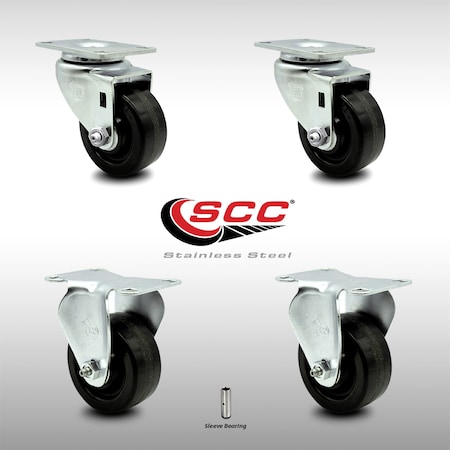 Service Caster 3 Inch SS Phenolic Swivel Top Plate Caster Set with 2 Rigid SCC-SS20S314-PHS-2-R-2